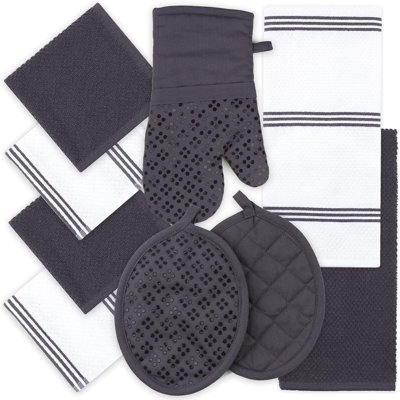 9-piece Gray Cotton Kitchen Towel Set
