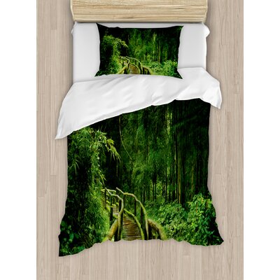 Jungle Fresh Tropical Thailand Forest with Wooden Bridge Foliage Meditation Calm Landscape Duvet Cover Set -  Ambesonne, nev_25916_twin