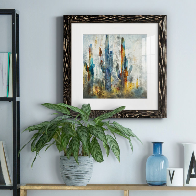 " Saguaro Forest " Painting Print, Black Paper, 17" H x 17" W x 1" D