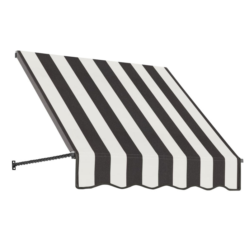 Awntech Santa Fe Acrylic Fabric Fixed Awning with Iron Rope Arms, Black/White Stripe, 31" H x 40.5" W x 24" D