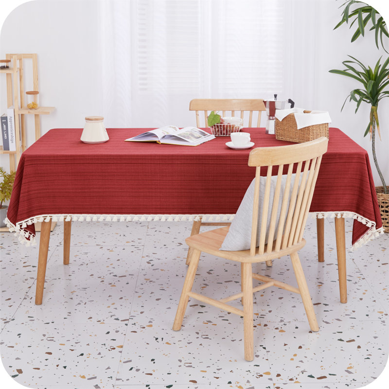 Rectangle Faux Linen Wipable Home Decorative Water Resistant Tablecloths, Red, 140cm W x 240cm L