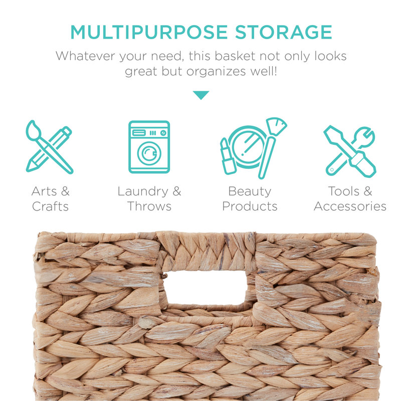 Hyacinth Storage Baskets, 5 Multipurpose Collapsible Organizers w/ Inserts, White, 10.5" H  x 10.5" W x 10.5" D