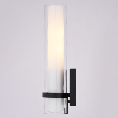 Vilo 1-Light 4.25 In. Wide Matte Black Bathroom Vanity Lighting Fixture, Clear And White Frosted Opal Double Glass Shade, Dimmable, LED Compatible, Wall Mount Steel Sconce