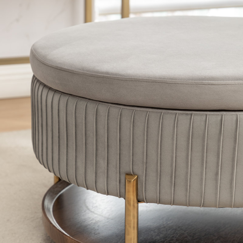 Repose-pieds rond avec rangement Charyn, Gris