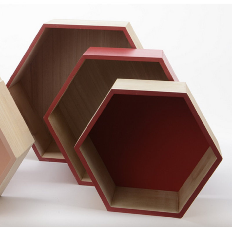 Boîtes de nuit hexagonales avec accents 15,5 po, Rouge rose