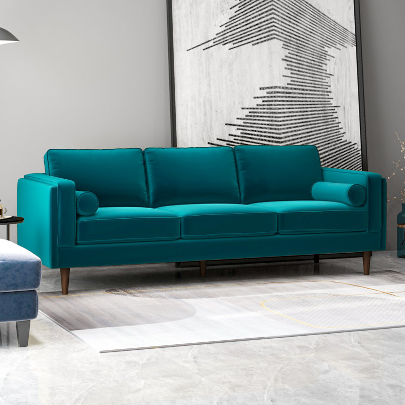 Audrei 86'' Velvet Square Arm Sofa, Teal Velvet