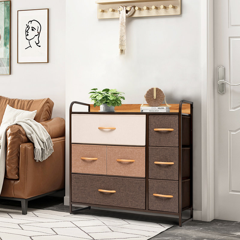 Commode 7 tiroirs Annyka, Brun / crème