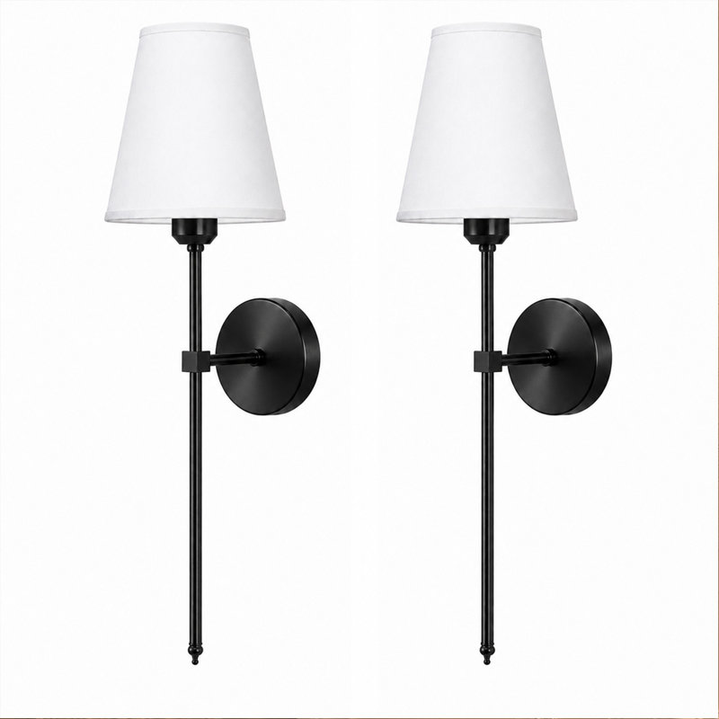 Ensemble de 2 appliques à bras modernes classiques avec abat-jour en tissu et ampoules à DEL 3 couleurs réglables incluses