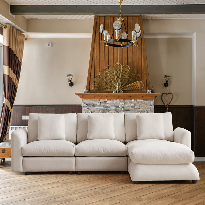 Arlynda 102.2"W Upholstery Modular Sectional, RAF, LAF, Ottoman, Beige Polyester