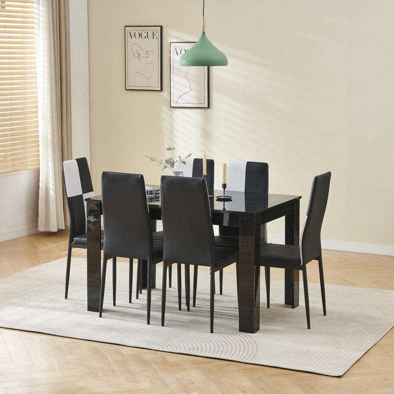 Dining Set, Black & White Leather Chairs#6