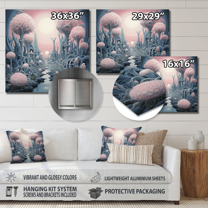 «Futuristic Fluffy Landscape», paysage abstrait, art mural, H 36 po x l 36 po, Métal métal