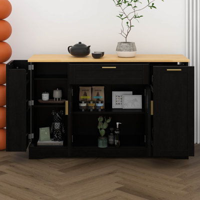 Buffet de rangement multifonctionnel - Table de salle à manger extensible avec tablettes réglables et support coulissant à 3 niveaux