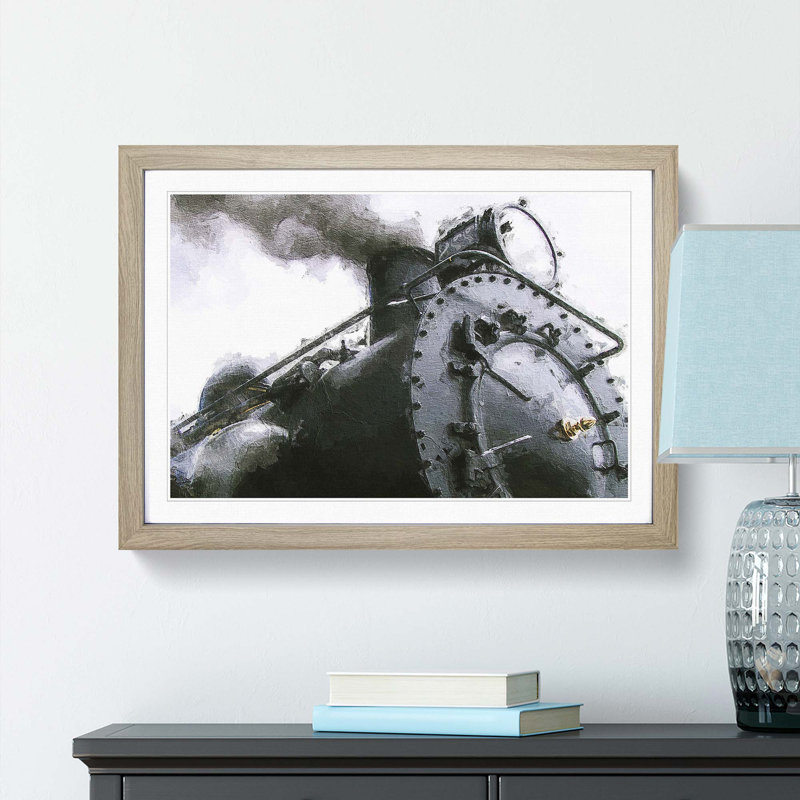 Steam Train - Picture Frame Painting Print, 36cm H x 48cm W x 2cm D, Oak Framed