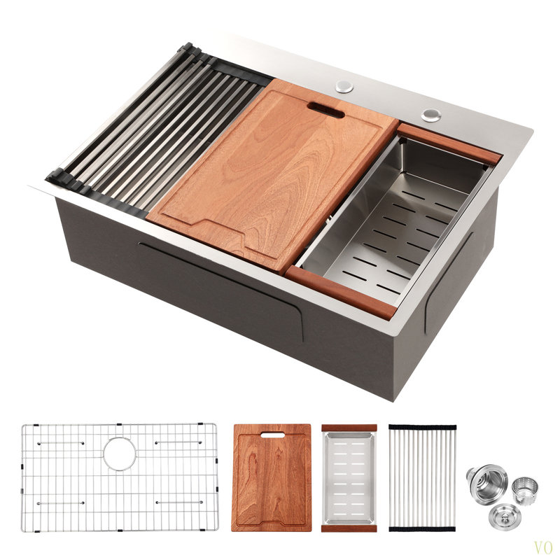 30 Drop Kitchen Sink - 30 X 22 X 10 Inch Kitchen Sink Drop-In Topmount Single Bowl 16 Gauge Stainless Steel Ledge Workstation Kitchen Sinks