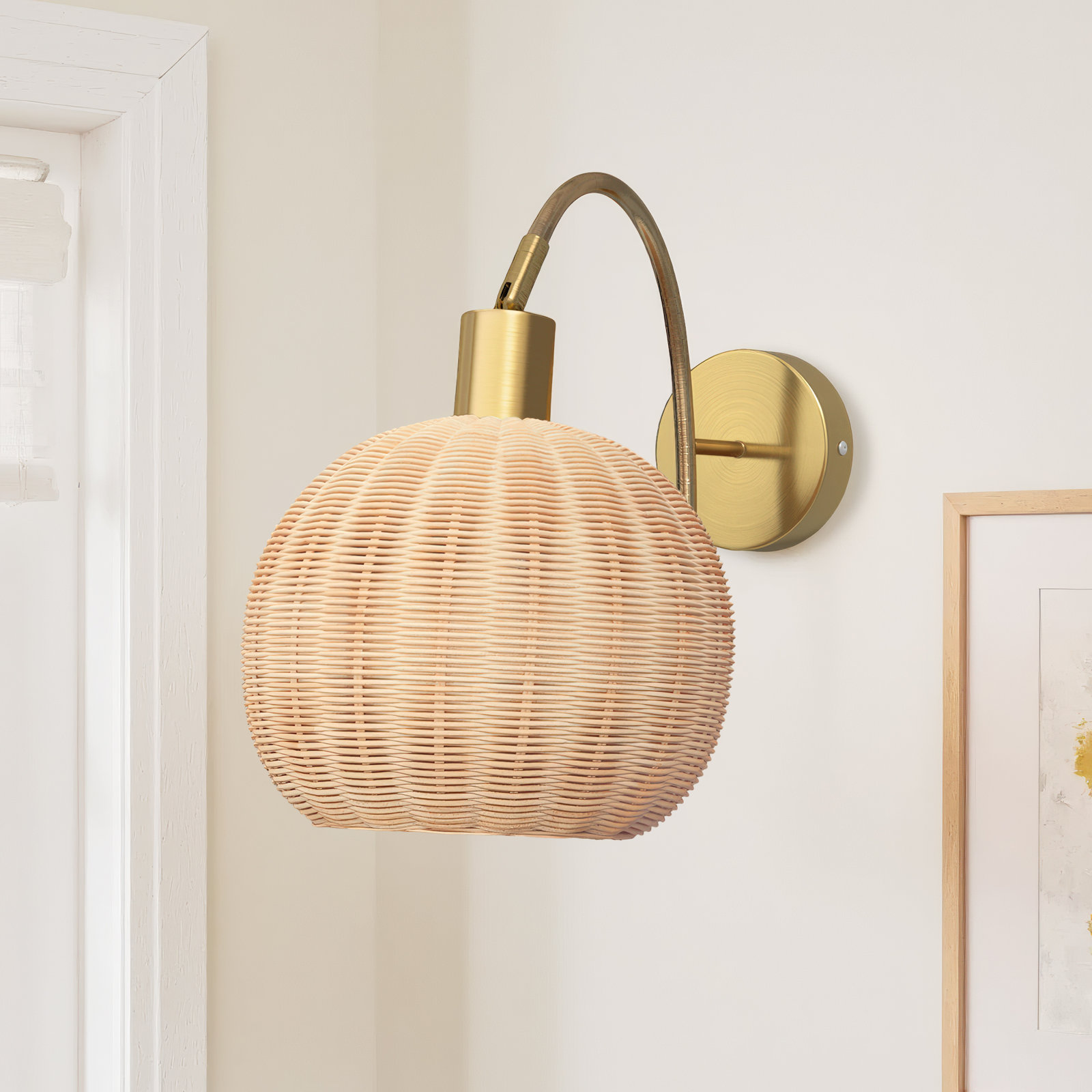 Dermott Single Light Rattan Dimmable Armed Sconce
