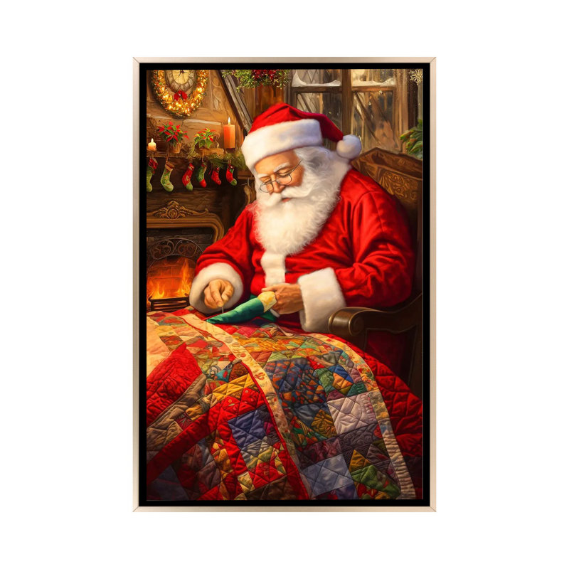 Santa's Hobby - reproduction d'art murale - toile encadrée, Champagne