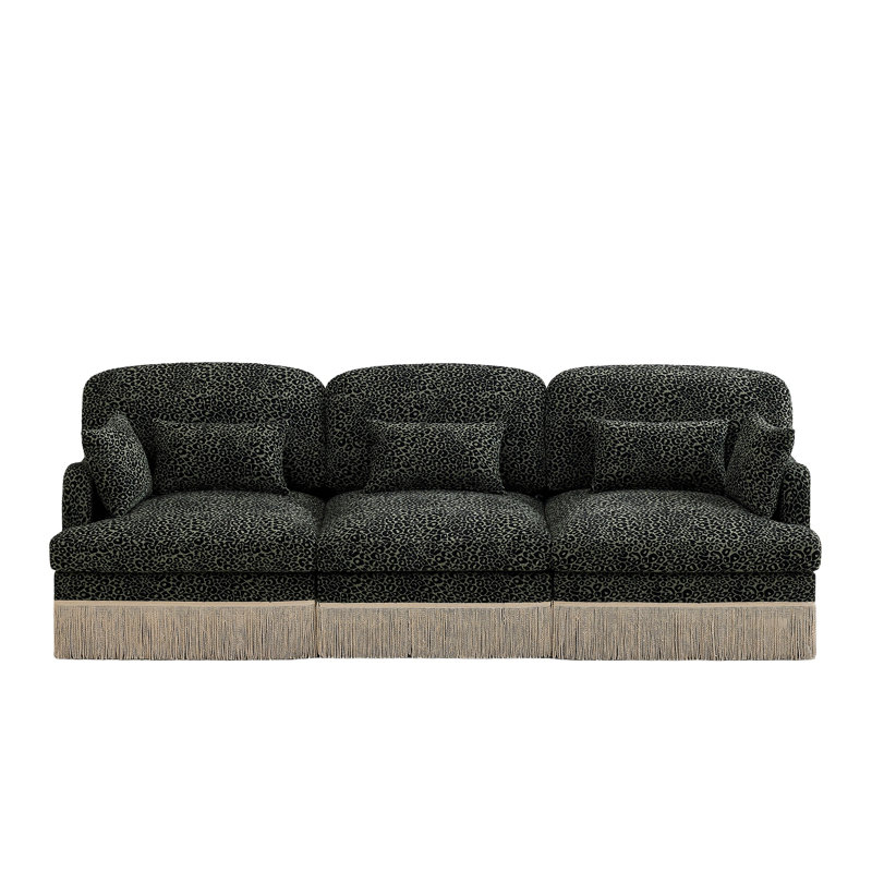 Canapé à 3 places Comfy Chenille Leopard, 34.6" H x 100.3" W x 33" D, Green