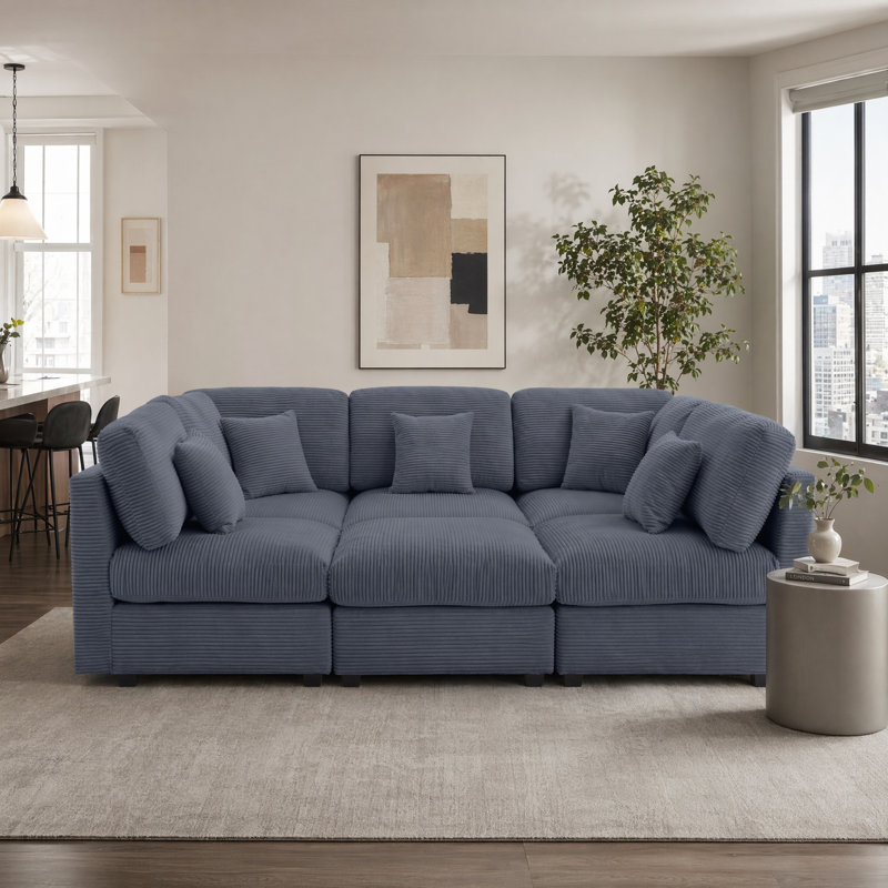 Nicholson 6-Piece Corduroy Modular Sleeper Sectional, Nicholson Dark Gray Corduroy