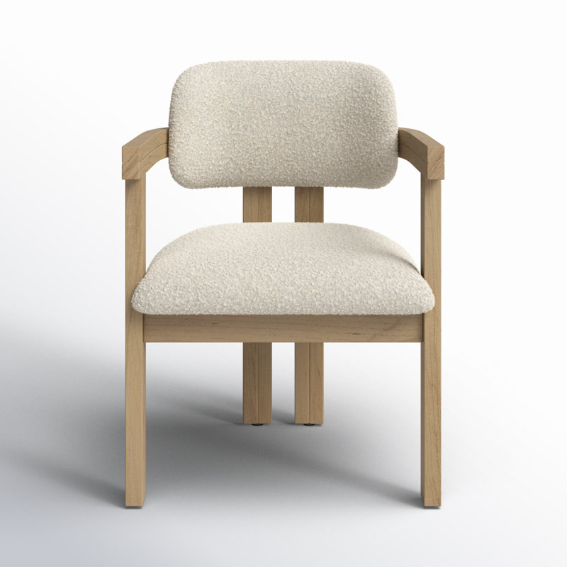 Nathaniel Polyester Blend Upholstered Dining Chair, Off-White Boucle/Natural