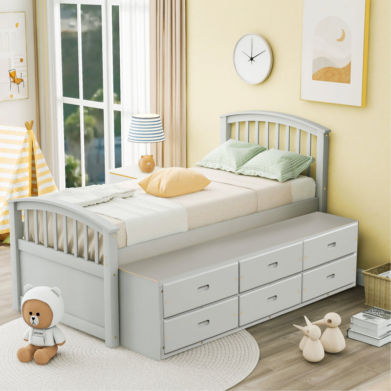 Eckart Solid Wood Slat Storage Bed, Gray