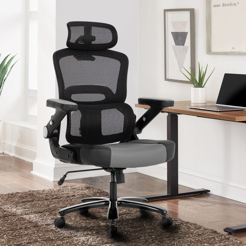 Inbox Zero 500 LBS Extra Large Wide Seat Ergonomic Office Chair with Adjustable Lumbar Support and Flip-up Armrests