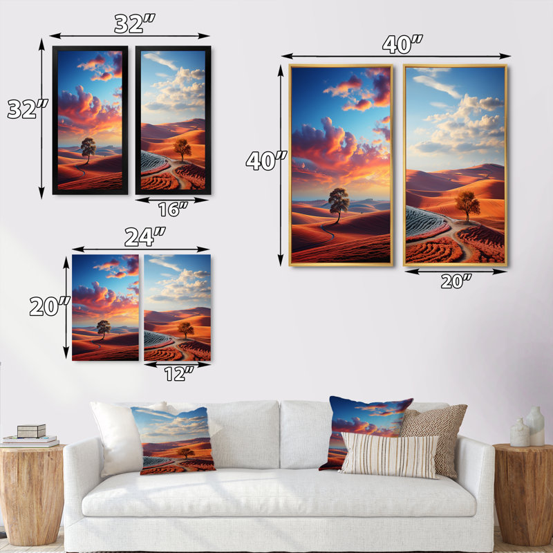 «Landscape Colorful Horizons» 2 - Pièces sur, Cadre blanc, H 40 po x l 40 po