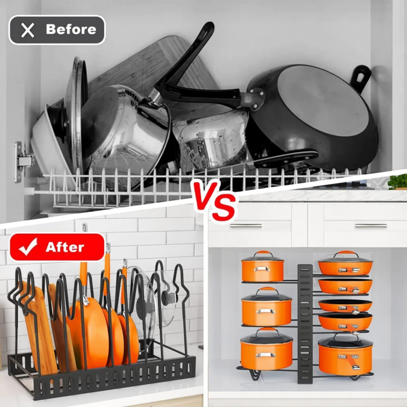 Paquet de 2 supports pour casseroles et poêles, organisateurs de support à casseroles, support de rangement et d'organisation de cuisine, porte-casseroles réglables et support à casseroles