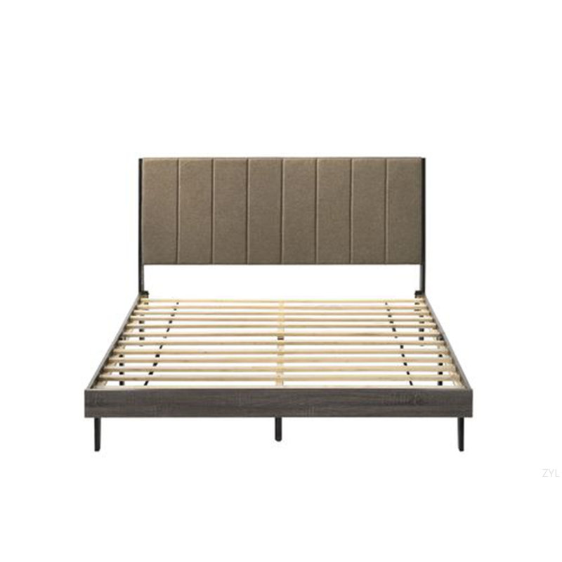 Lit brun en tissu brun et grand fini gris patiné