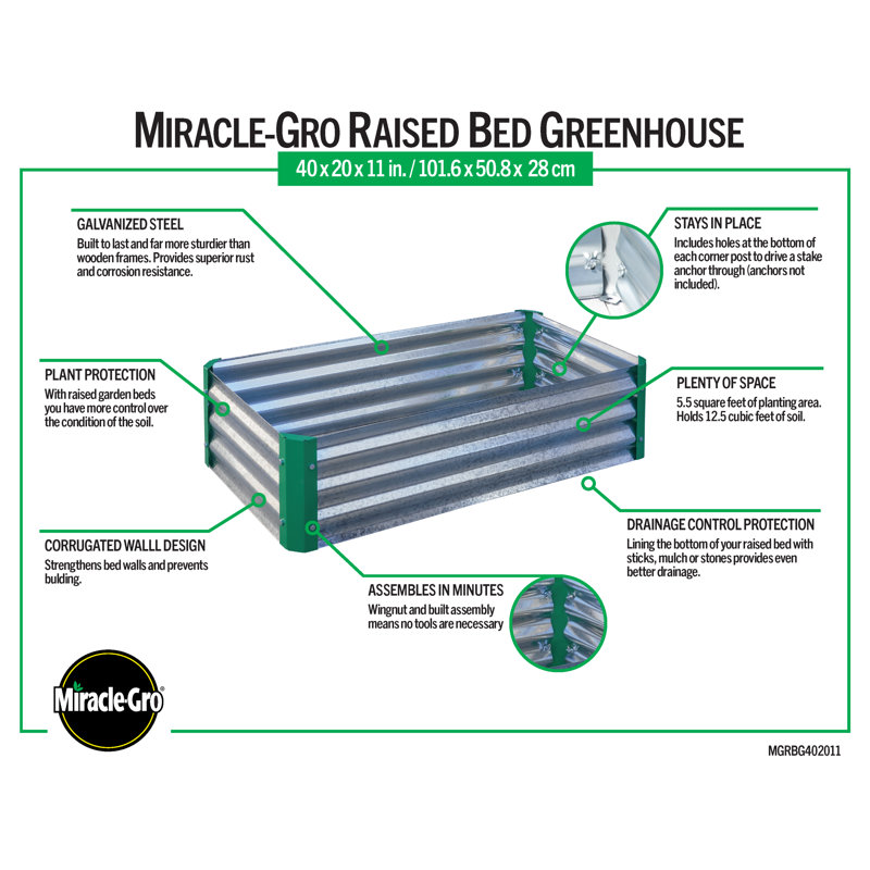 Miracle-Gro® Galvanized Green Raised Garden Bed, 11" H x 20" W x 40" D