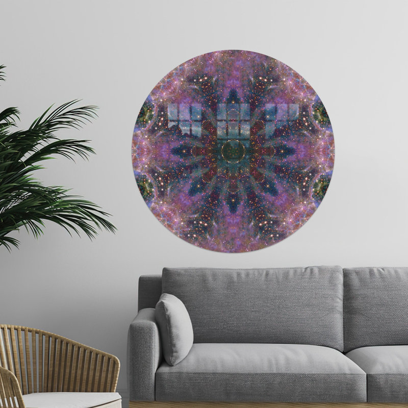 Mandala mauve moderne moderne en verre pour décoration de chambre minimaliste, H 35,4 po x l 35,4 po