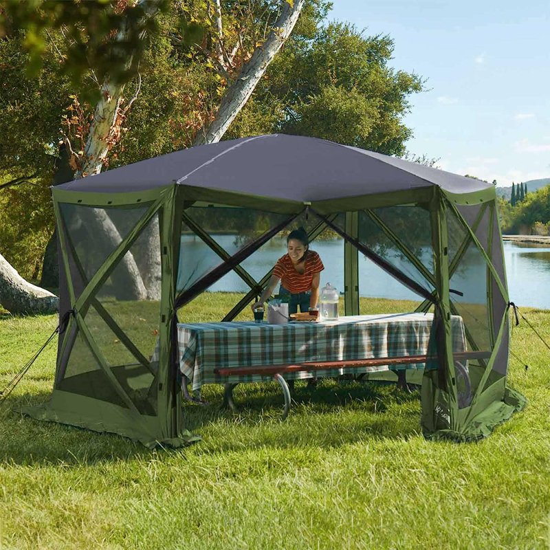 ECR4Kids Lightspeed Outdoors Pop-Up 6-Sided Screen Shelter, Camping Gazebo, Green