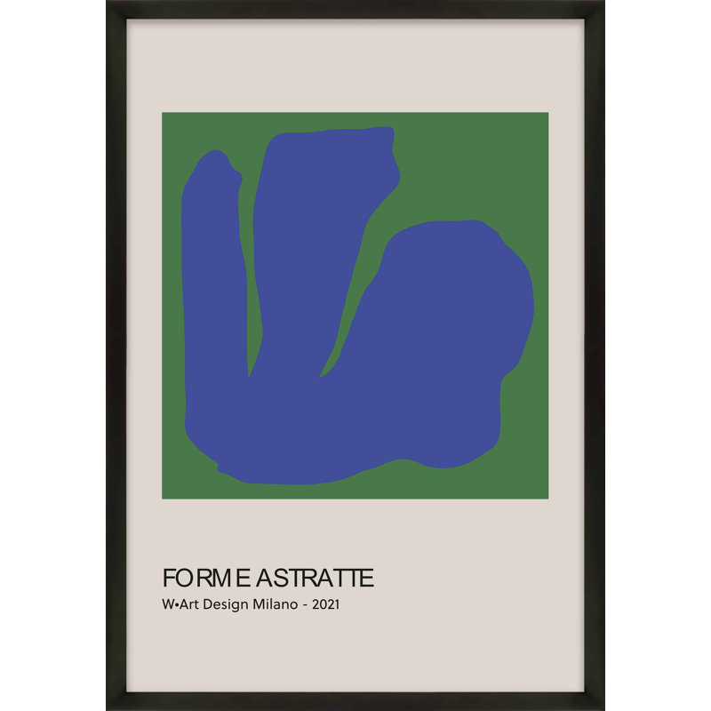 «Dewitt Forme Astratte Blue & Green» par Romina Gadler, Papier avec cadre noir, H 25 po x l 17,5 po x P 1,25 po