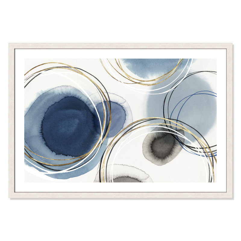 Infini indigo - Art encadré autoportant, Cadre à grain de bois blanc, H 26 po x l 32 po x P 1,125 po