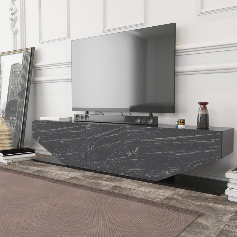 Modern Black TV Stand, 71.0 x 11.8 x 17.7 inches | 100% Melamine Coated Particle Board, Thickness: 0.7 inches | Sleek Solid Color Design, Perfect for Living Room & Entertainment Spaces, Durable & Stylish