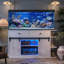 Support d'aquarium avec lumière DEL et prises de courant, portes cannelées coulissantes, 2 grandes armoires et tablettes de rangement
