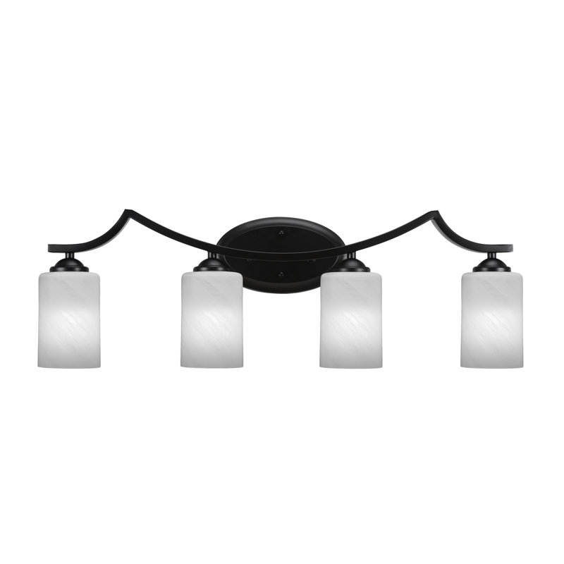 Barre d'éclairage de salle de bain 4 lumières Zilo, Blanc, Noir mat
