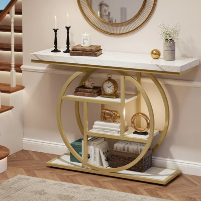 Console industrielle 41,3 "avec base en forme de O et tablettes de rangement pour vestibule, couloir