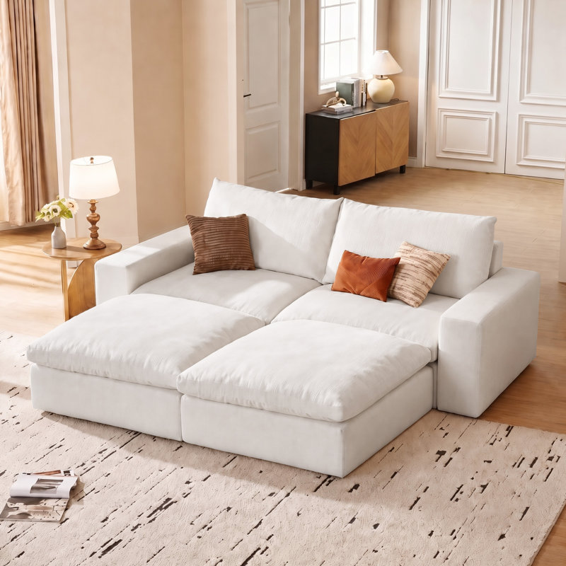 Causeuse modulaire 81,1 po, causeuse modulaire confortable, 2 sièges profonds et 2 repose-pieds avec rangement