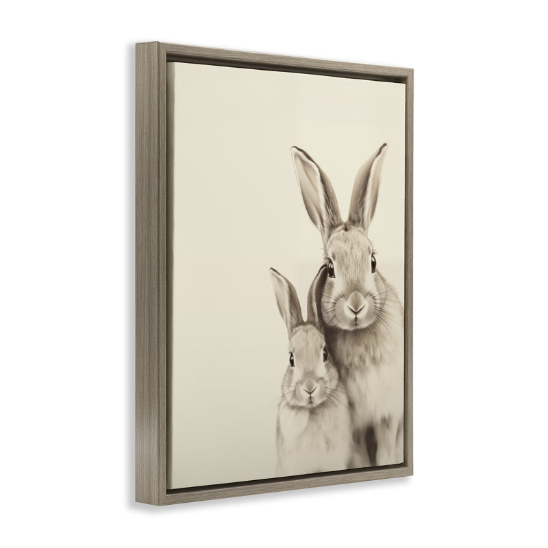 "Deux lapins", art mural sur toile, par Arlington Prints, Cadre flottant orme Montalcino, H 31 po x l 25 po