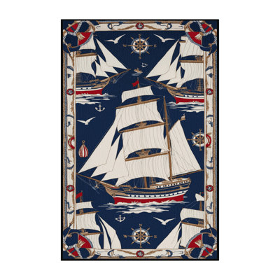  Washable Tall ships Nautical Area Rug