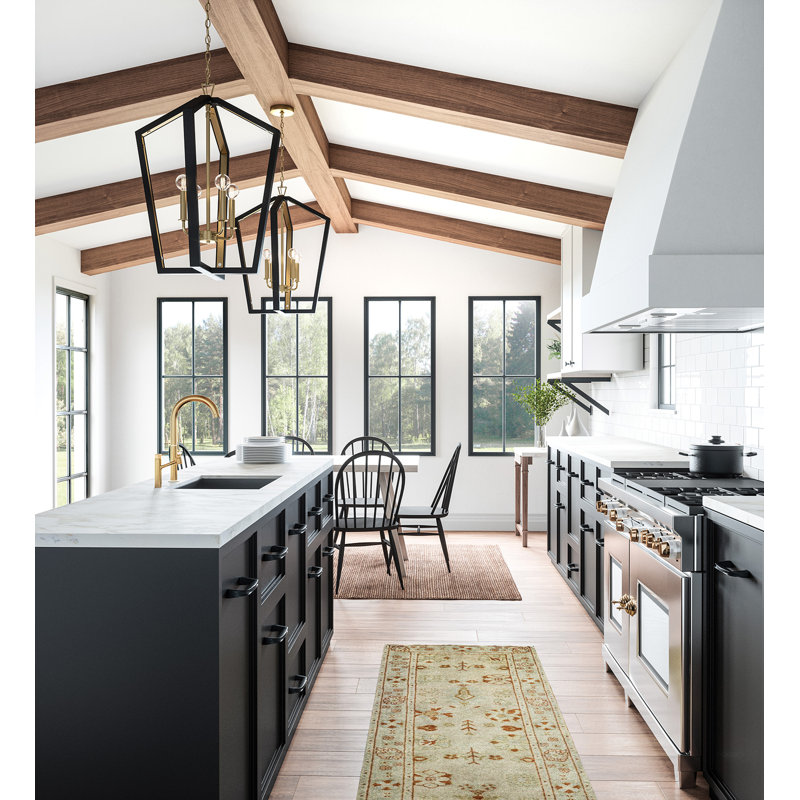 4 - Light Lantern Pendant, Flat Black/Matte Brass