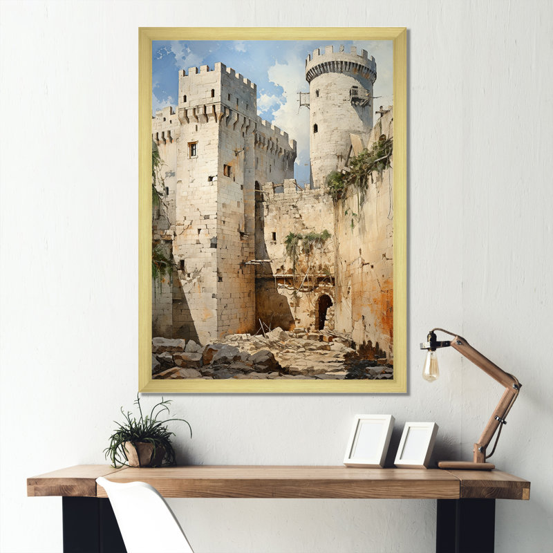 Château français d'Avignon sur toile, Cadre doré simple, H 20 po x l 12 po x P 1 po