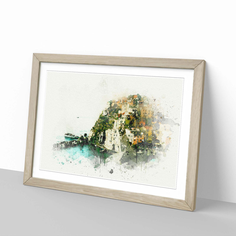 Manarola in Italy in Abstract - Picture Frame Graphic Art Print, 35cm H x 50cm W x 2cm D, Oak