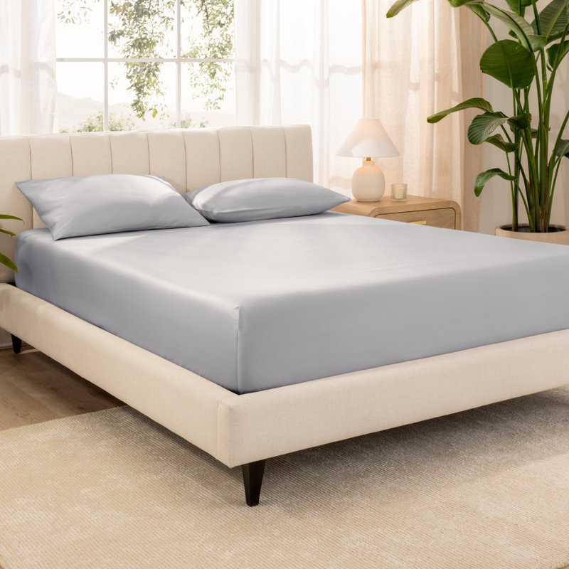 Organic Sateen Machine Woven Fitted Sheet, Twin Fitted Sheet, Light Gray