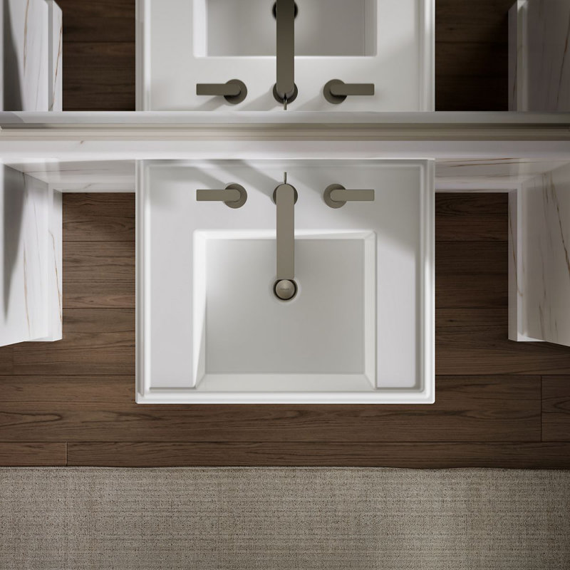 Tresham Fireclay Pedestal Bathroom Sink, White, 8" Centers, 34.625" H x 19.5" W x 24" L