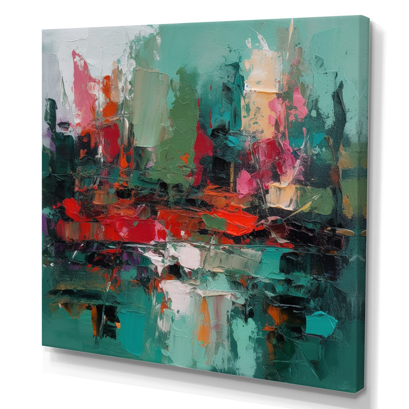 Textures rouges et vertes de l'esprit II sur toile, 36" H x 36" W, Toile tendue