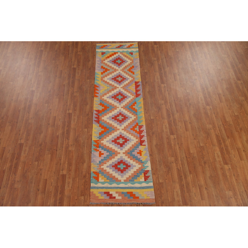 Tapis de couloir oriental géométrique Kilim 3 x 10