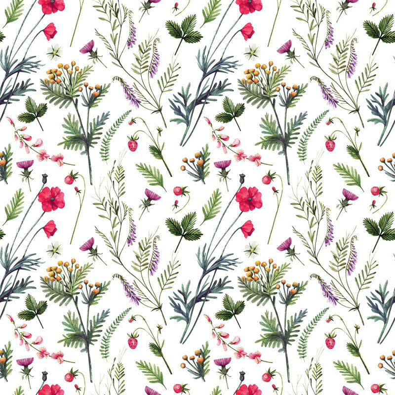 Panneau de papier peint baies et fleurs L 10,4 pi x 25 po