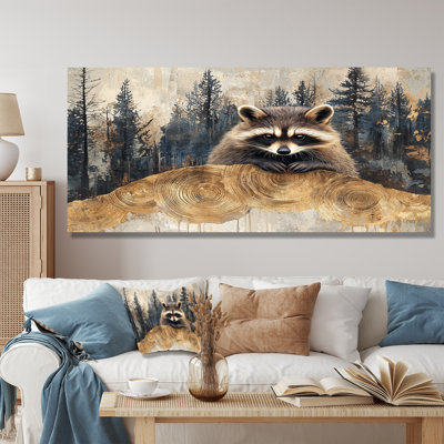 Mignon raton laveur dans la forêt d'hiver II - reproduction d'art moderne en métal, art mural en métal raton laveur