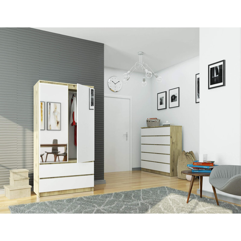 Hollington 2 Door Manufactured Wood Wardrobe, Oak/White